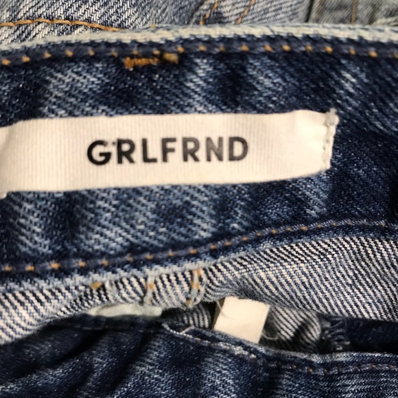 GRLFRND Denim Mini Jean Skirt Distressed Frayed Hem Offset Front Hem Size 26 - Picture 2 of 6